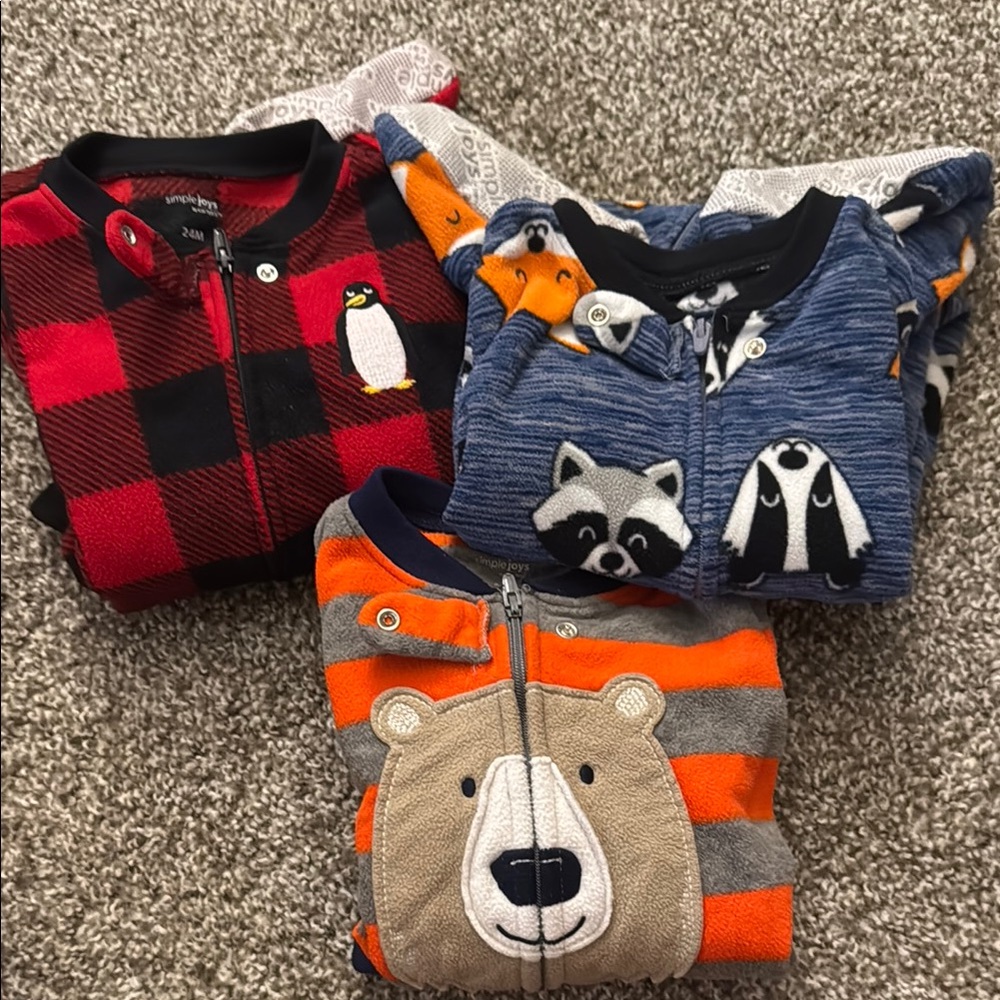 Set of Three Baby Onesies with Animal Designs